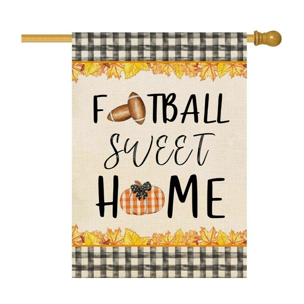 Big Football Fall Burlap Double Sided Banner Flag 28x40" Holidays Gift Party